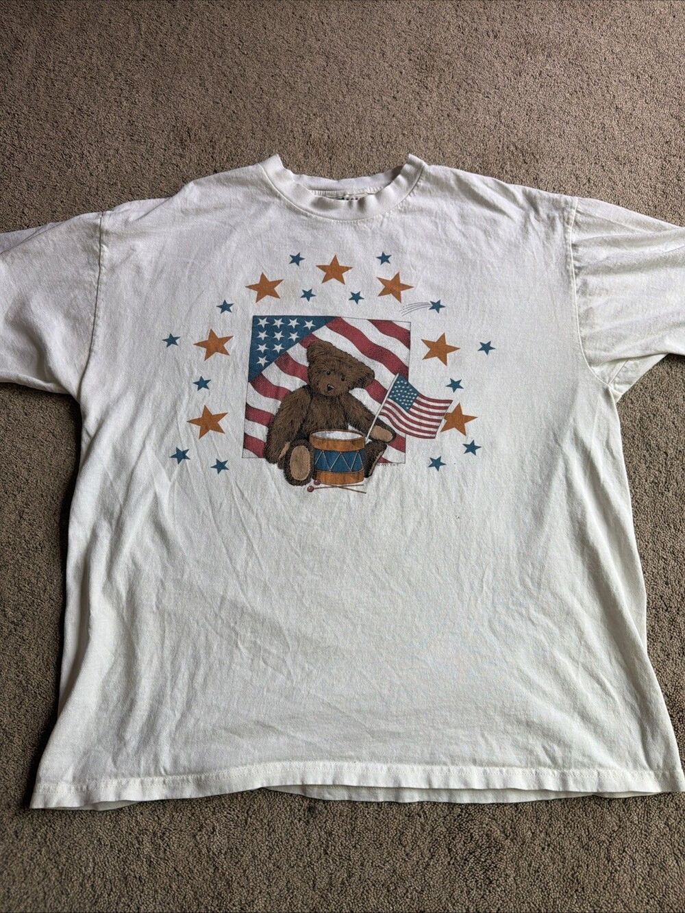 Tender Heart Single Stitch American Teddy Bear Shirt XL Y2K 4th Of July